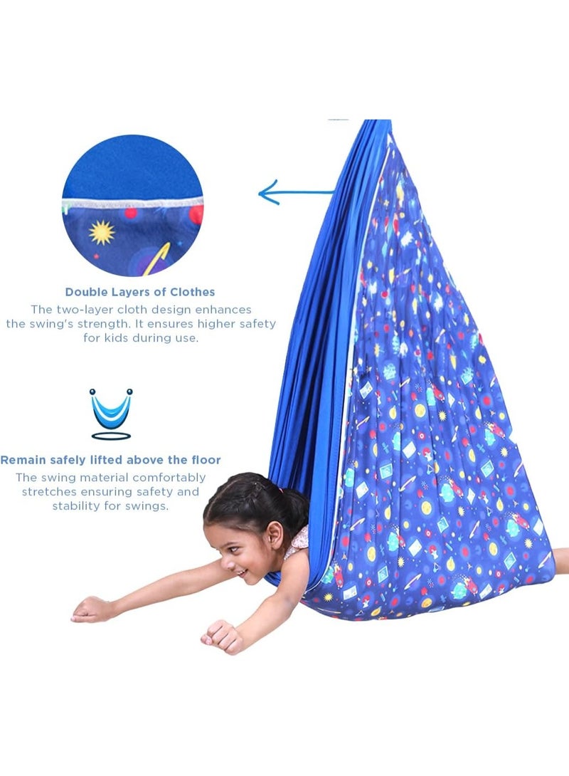 abley's Sensory Therapy Swing, Double-Layered Lycra, Space Pattern Blue with Hardware, Indoor Hanging Hammock for Children with Special Needs - Image 2